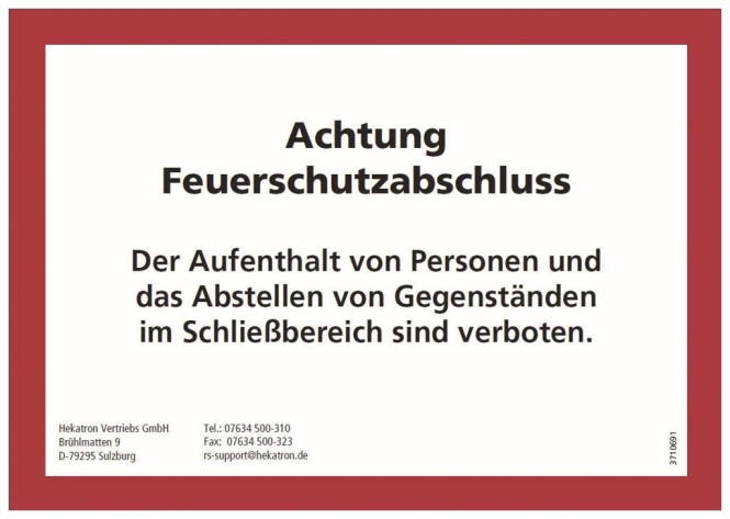 HEKATRON Hinweisschild für Feuer-/Rauchschutztüren