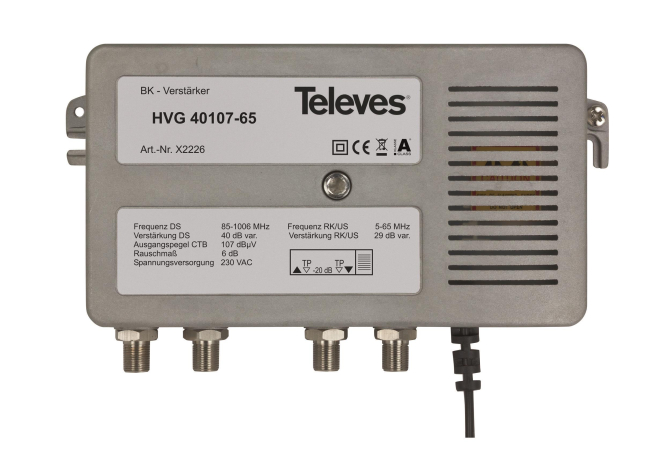 TELEVES Preisner BK-Guss-Verstärker HVG40107-65 40 dB CTB 107 dB 5-1006 MHz RK 28 dB