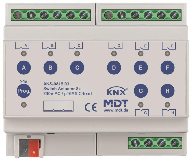 MDT AKS-0816.03 Schaltaktor 8fach 6TE REG 16A 230VAC C-Last Standard